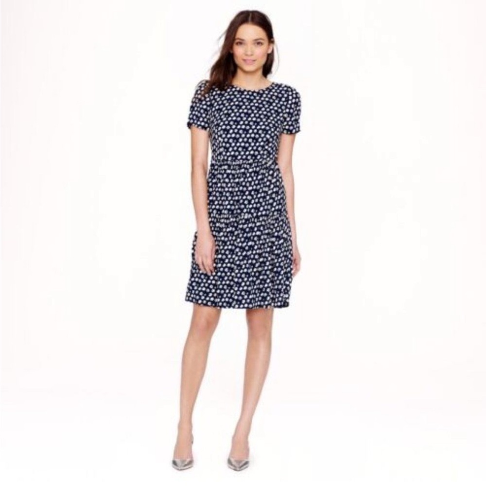 J. Crew Navy Blurred Floral Tiered Dress